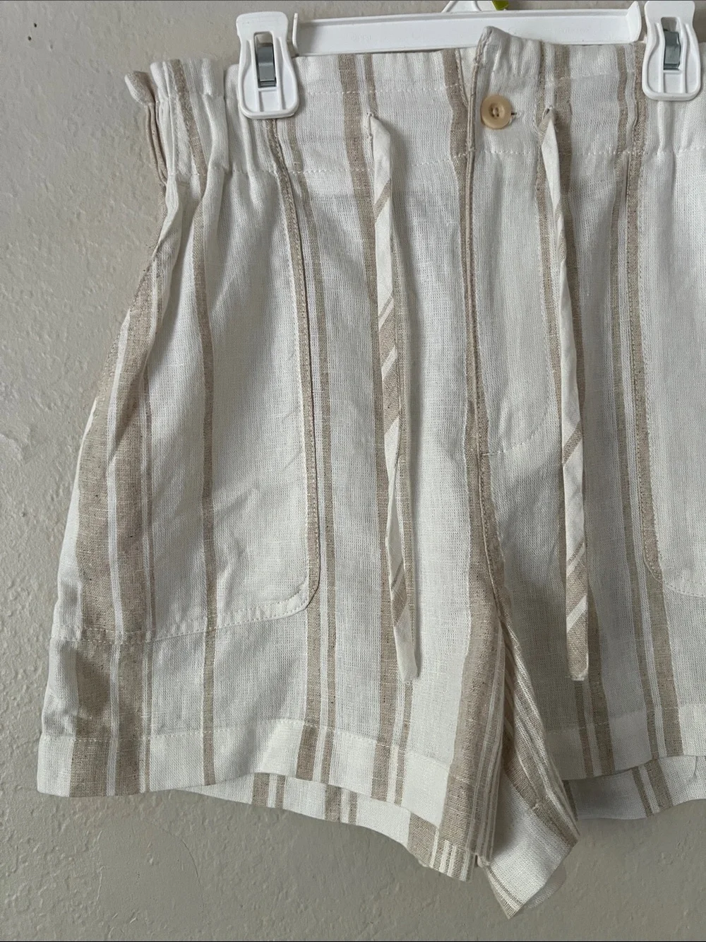 NWOT MADEWELL Linen-Blend Pull-On Paperbag Shorts: Undyed Stripe Edition XS